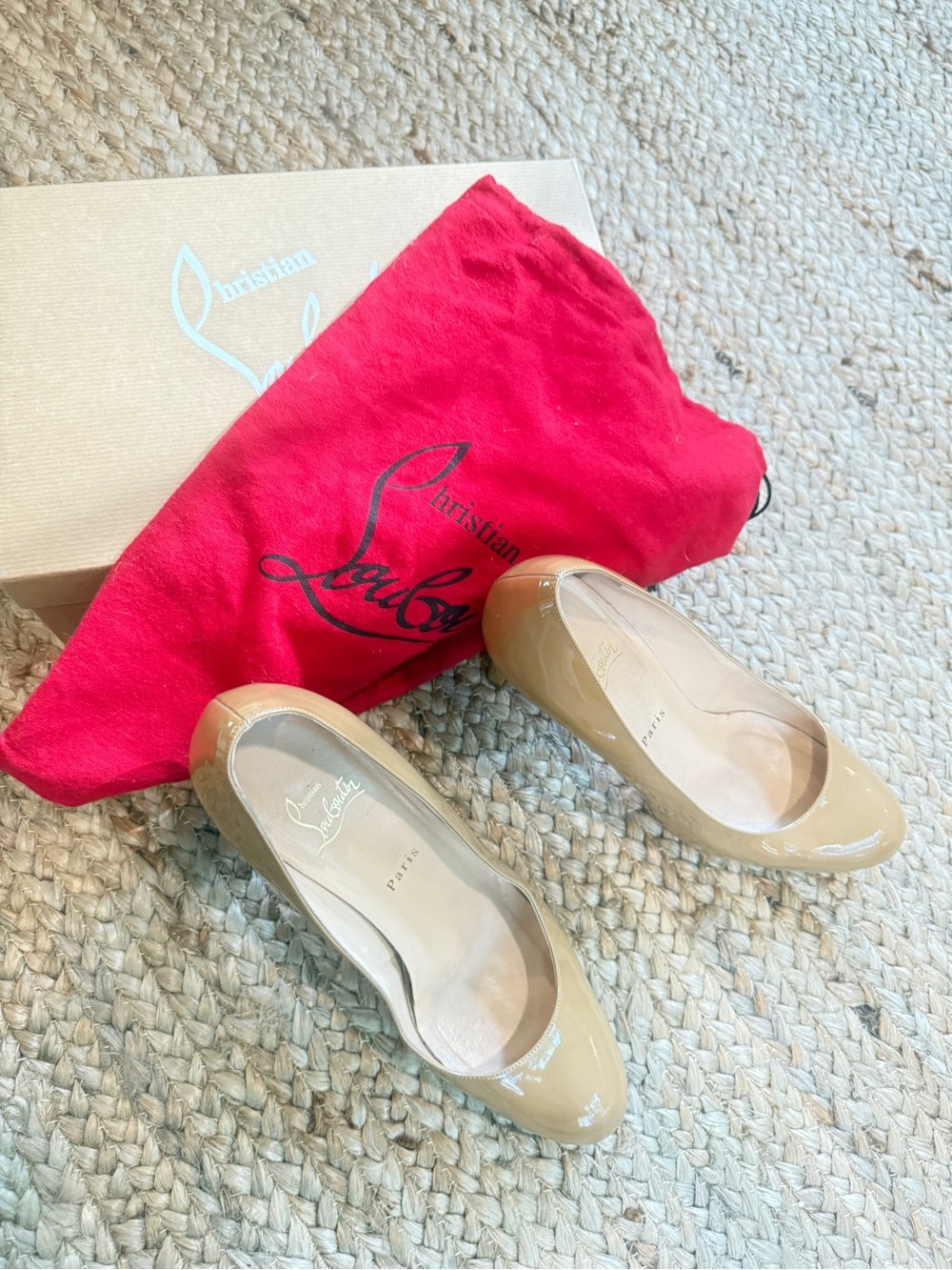 Christian Louboutin Nude Patent Leather Round-Toe Pumps